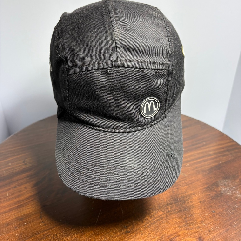McDonalds Hat Men OSFM Black 5 Panel Employee Uniform Camper Recycled Adjustable